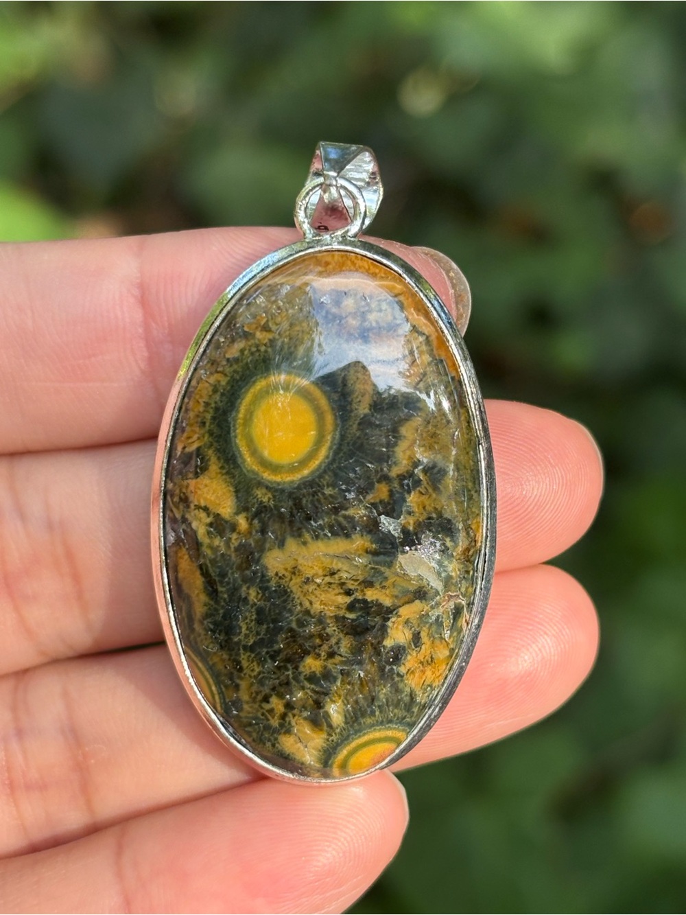 Oval Bumblebee Jasper Pendant in Yellow and Black